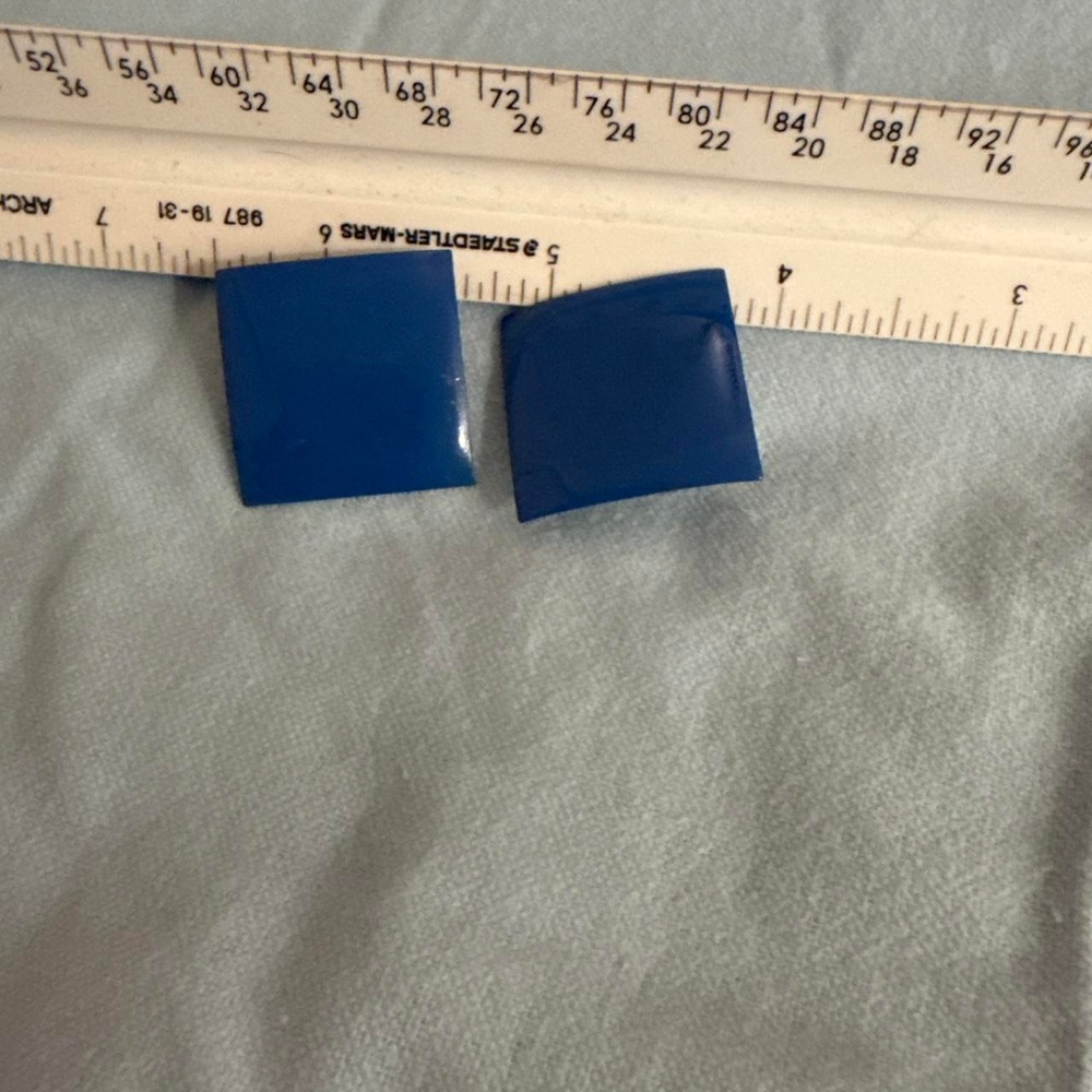 Vintage Blue Square Stud Earrings Navy Geometric Post Back Minimalist Jewelry